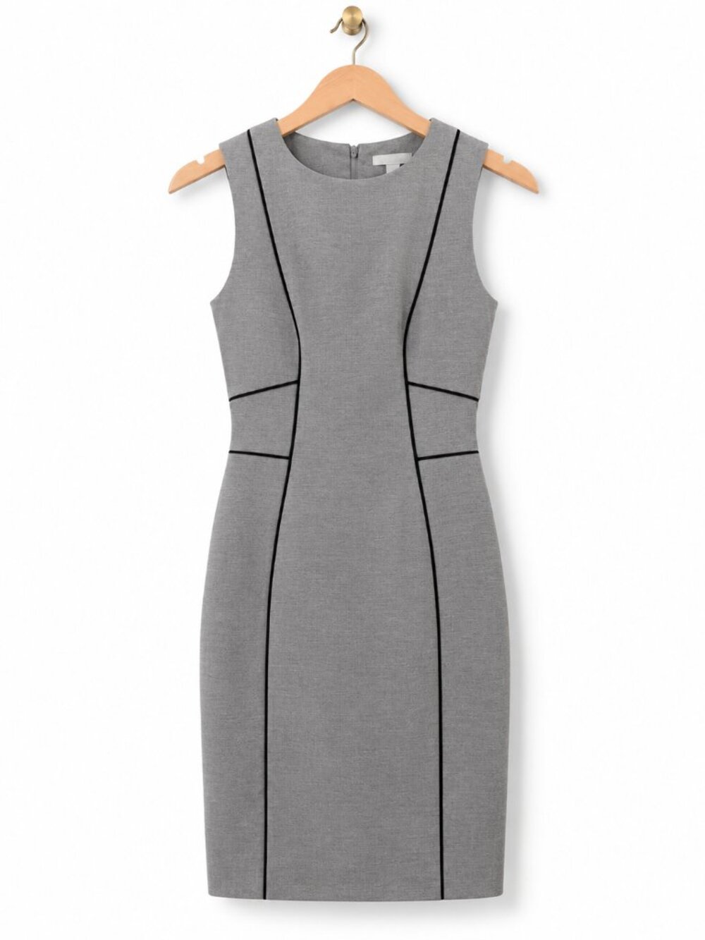 H&M Gray Bodycon Mini Dress Size 2 Black Seam Sleeveless Work Office